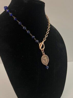 Katia Designs Half Chain Half Blue Bead Necklace "I follow My Heart" New, NW